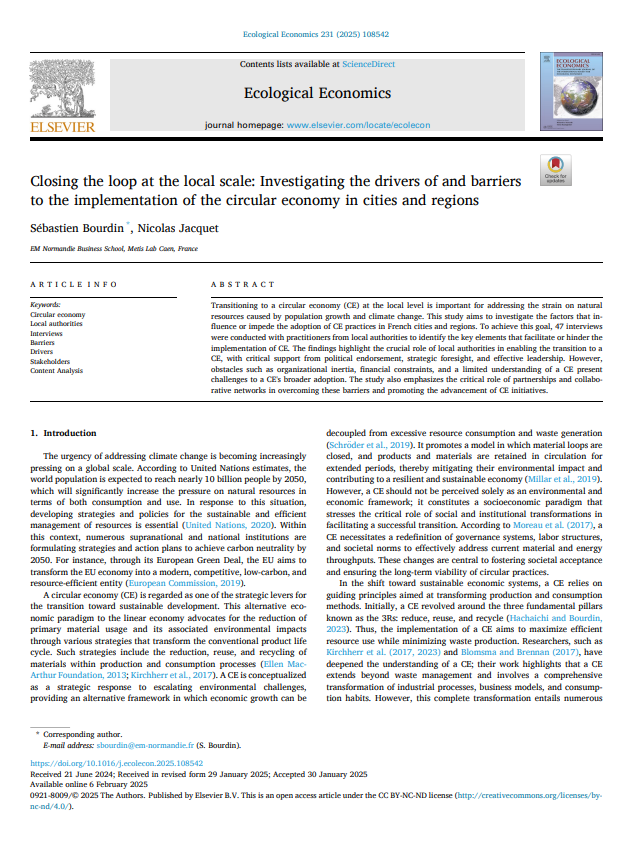 Investigating the drivers of and barriers to the implementation of the circular economy in cities and regions