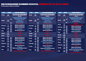 EM Normandie Summer School 2026 Calendar